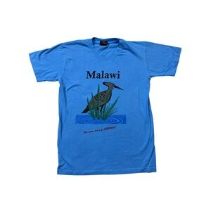 Vintage Malawi Africa Bird Graphic Tourist T-Shirt Blue 100% Cotton Single